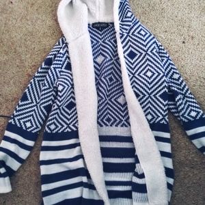 Almost Famous Blue and White Hooded Cardigan